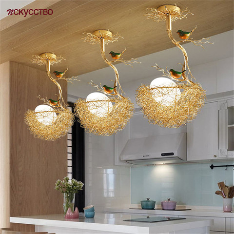 Lámpara Led de araña de cristal para cocina, iluminación colgante de diseño moderno nórdico para nido de aves, comedor, decoración de algodón ► Foto 1/6