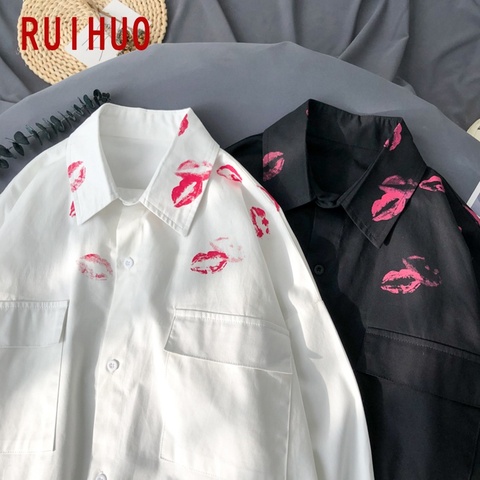 RUIHUO-camisa con estampado de Kiss para hombre, camisa blanca Vintage con estampado, ropa Harajuku, blusa, M-5XL, novedad de 2022 ► Foto 1/6