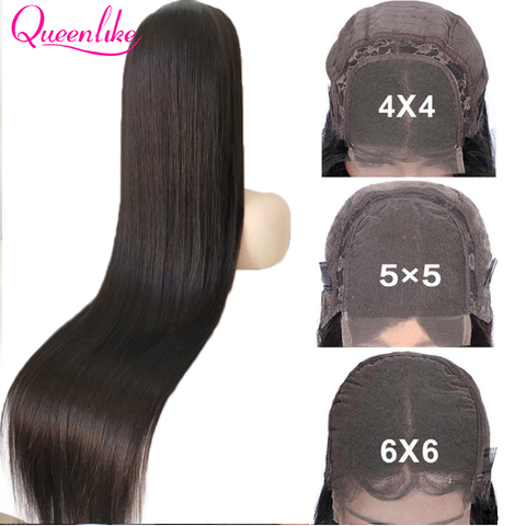 Peluca de cabello liso brasileño para mujeres negras, 26, 28, 30, 32 pulgadas de largo, 4x4, 5x5, 6x6, cierre, pelucas de cabello humano liso ► Foto 1/6