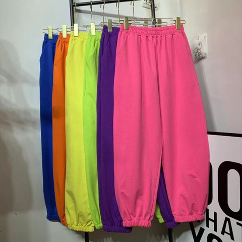 Pantalones deportivos holgados de cintura elástica para chica y estudiantes, Pantalones rectos de mujer de estilo coreano, de Color caramelo bombachos, Primavera ► Foto 1/6