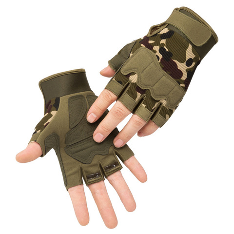 Guantes tácticos para hombre, Manoplas sin dedos a prueba de golpes, antideslizantes, para deportes al aire libre, Paintball, Airsoft, ciclismo, ejército militar ► Foto 1/6