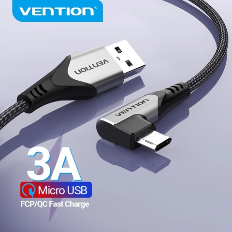 Vention-Cable Micro USB 3A de carga rápida, Cable de datos para Xiaomi, Huawei, Samsung, ángulo recto de 90 grados, Cargador USB para teléfono móvil ► Foto 1/6