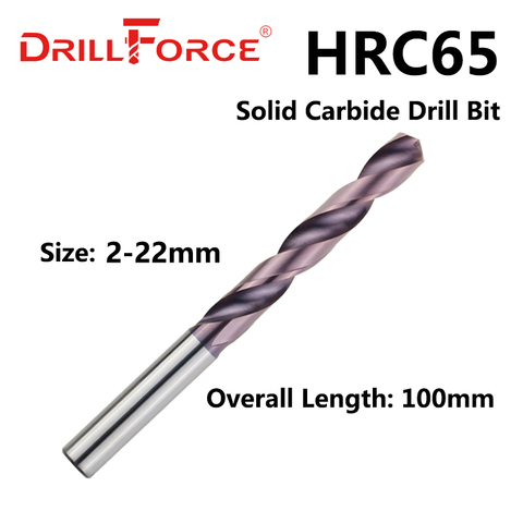 Drillforce-Juego de brocas de carburo sólido, brocas de giro de flauta espiral para herramienta de aleación dura de acero inoxidable, 2mm-22mm x 100mm, ohc65, 1 unidad ► Foto 1/6