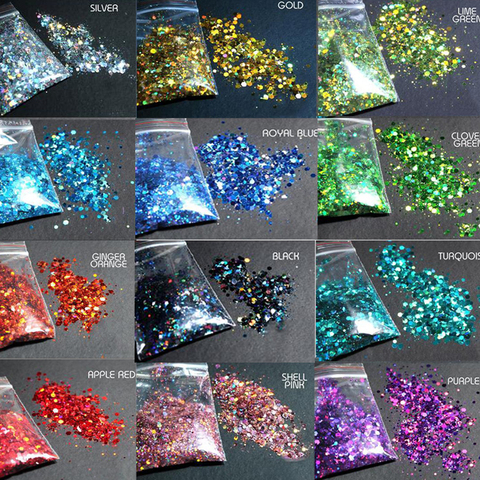 Colores gruesos brillantina a granel 50 gramos 24 colores poliéster holográfico grueso holográfico, con brillo mezcla-HJ4541077 ► Foto 1/6