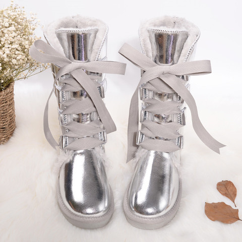 Botas altas impermeables con cordones para mujer, zapatos de nieve de piel auténtica de felpa gruesa, para invierno, 2022 ► Foto 1/6