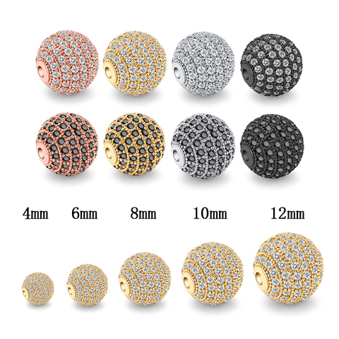 4 6 8 10mm 12mm 14mm 15mm 16mm bolas de discoteca Micro pavimenta AAA encantos de Zirconia cobre cuentas espaciadoras sueltas para accesorios de fabricación de la joyería ► Foto 1/6