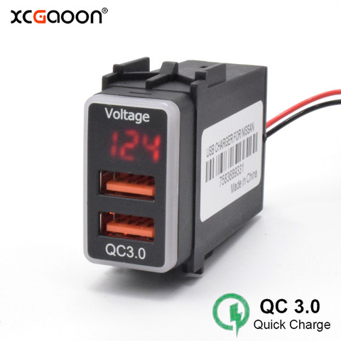 XCGaoon QC3.0 adaptador de carga rápida doble USB para coche con enchufe de voltímetro LED y Cable de reproducción para NISSAN ► Foto 1/6