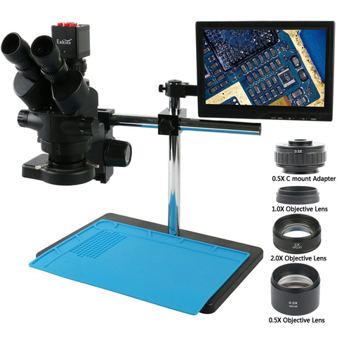 Microscopio estereoscópico Simul Focal Trinocular 3.5X 7X 45X 90X 1080p HDMI vídeo VGA pantalla LCD para reparar soldadura de teléfono ► Foto 1/6