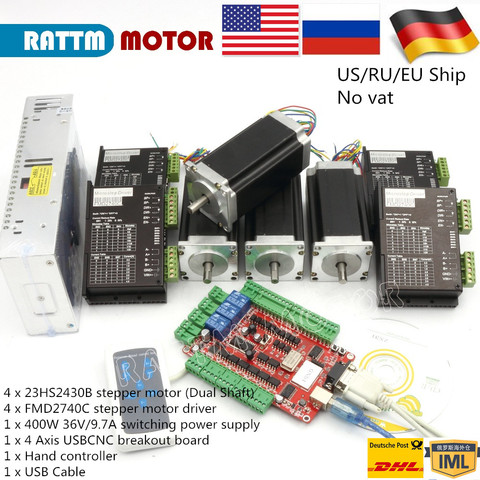 RUS/UE. Kit CNC de 4 ejes Motor paso a paso Nema 23 (eje doble) A y controlador de Motor 40 V 4A y fuente de alimentación ratm ► Foto 1/5