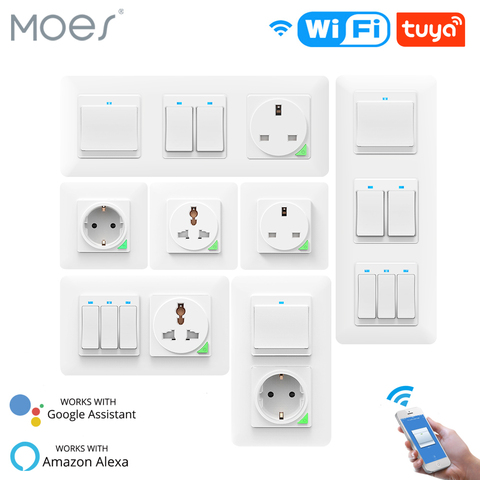 Enchufe y pulsador inteligente de pared con wifi para el hogar, Toma de corriente e interruptor inalámbrico compatible con Smart Life, Tuya, Alexa y Google Home ► Foto 1/6