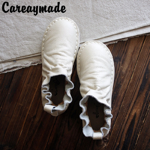 Careaymade-zapatos de piel auténtica para niña, botas hechas a mano puras, zapatos de chica de arte retro mori, botas de superficie plegables de la Biblioteca ► Foto 1/2