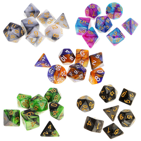 7 Uds. De dados poliédricos de doble color, dados de juego poliédrico para RPG, mazmorras y dragones, DND RPG MTG D20 D12 D10 D8 D6 D4, juego de mesa ► Foto 1/6