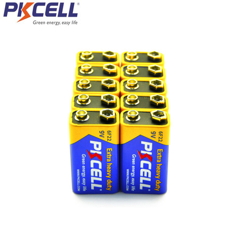 PKCELL 10 Uds 9V 6F22 batería Súper pesado pilas de servicio batería seca para termómetro electrónico infrarrojo micrófonos inalámbricos ► Foto 1/6