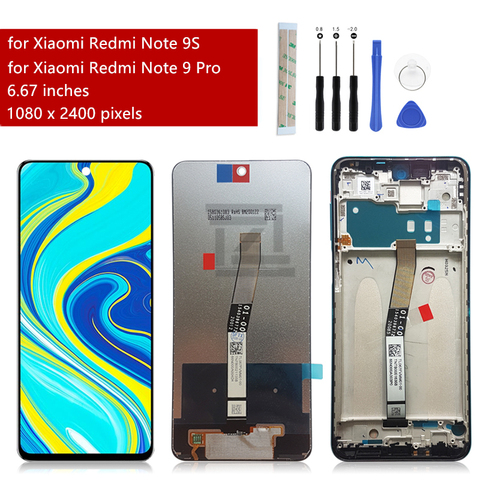 Pantalla LCD para Xiaomi Redmi Note 9S, montaje de digitalizador con pantalla táctil para redmi note 9 Pro, piezas de reparación de pantalla de 6,67