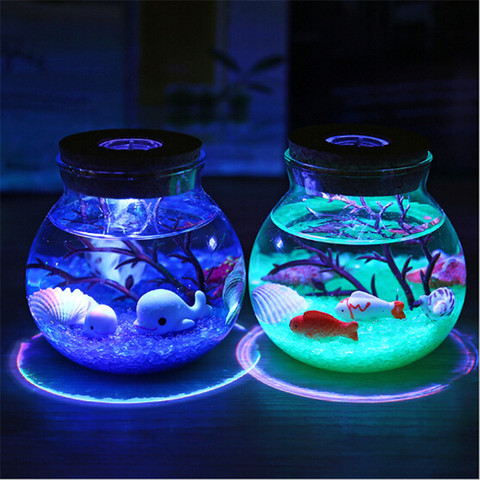 Luz de noche romántica LED RGB para decoración de dormitorio, luz de noche romántica con forma de pez de mar, botella de océano, regalo de Navidad para niños ► Foto 1/6