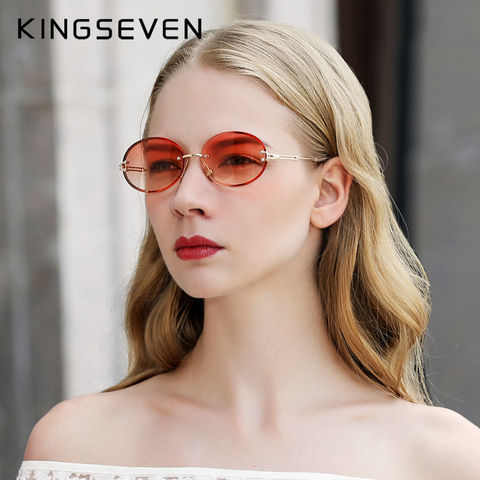 KINGSEVEN-gafas de sol redondas sin montura para mujer, lentes de sol con gradiente, montura clásica de aleación, clásicas ► Foto 1/6