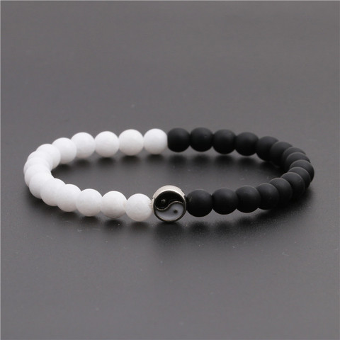 Pulsera con cuentas de distancia para hombre y mujer, brazalete con abalorios Yin Yang de dos colores, piedra Natural, amistad, pareja, joyería ► Foto 1/6