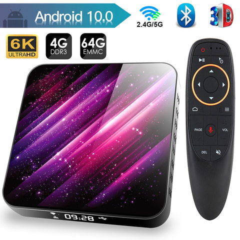 Dispositivo de TV inteligente, decodificador con Android 10, 4GB, 32GB, 64GB, 6K, H.265, reproductor multimedia, vídeo 3D, 2,4G, 5GHz, Wifi, Bluetooth, dispositivo de TV inteligente ► Foto 1/6