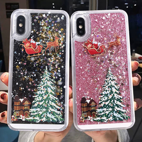 Feliz Navidad, caja del teléfono para iPhone 12 11 SE 2022 11Pro Max XR XS Max X 7 7 6S Plus 11Pro dinámica arenas movedizas Glitter cubierta ► Foto 1/6