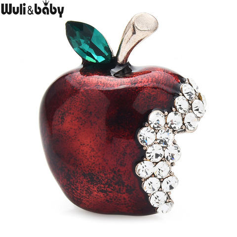 Wuli & baby-broches de manzana con diamantes de imitación para mujer, Unisex, esmalte, frutas, fiesta, oficina, alfileres, regalos ► Foto 1/3