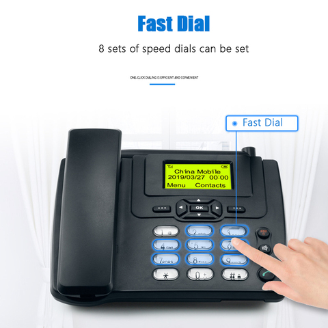 GSM-Teléfono inalámbrico de escritorio con tarjeta SIM, radioteléfono FM de línea fija doméstica, con montaje en pared, cableado, color negro, para el hogar ► Foto 1/6