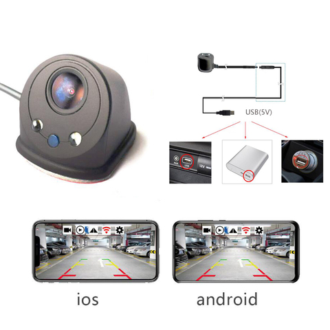 Detector de cámara de marcha atrás visible para coche, dispositivo inalámbrico USB para instalar punto ciego lateral/frontal, wifi, grabación de vídeo LED ► Foto 1/6