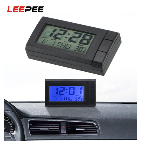 LEEPEE-reloj electrónico para coche, pantalla Digital LCD, autoadhesivo, con termómetro y adornos para coche ► Foto 1/6