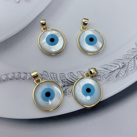 Colgante redondo de ojo malvado para mujer, cuentas de concha de perla azul, fabricación de joyas, colgantes de collar para mujer, venta al por mayor ► Foto 1/6