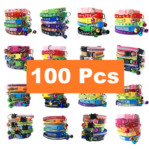 ¡Venta al por mayor! ¡100 Uds! Collares para gatos con campana, Collar ajustable, Collar de gatito para cachorros, Collar para gatos domésticos con envío directo ► Foto 1/6