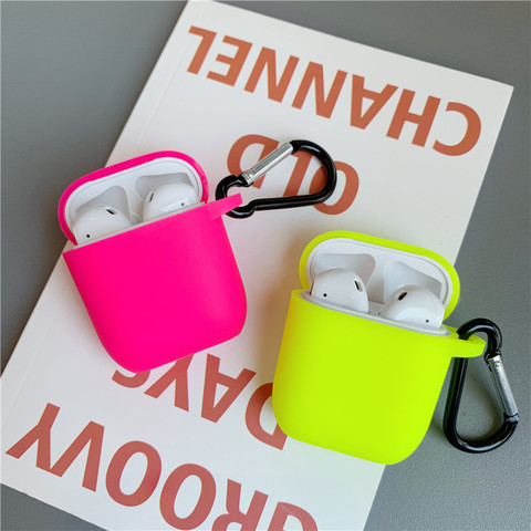 Color fluorescente para Apple funda de Airpods, funda protectora de Color sólido con Bluetooth para Airpods Pro/2/1 ► Foto 1/6