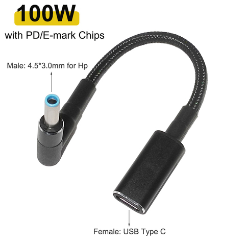 Cable De Carga Rápida USB tipo C de 100W a 4,5x3,0mm, convertidor de enchufe, conector adaptador de corriente CC para Hp Pavilion Envy Elitebook ► Foto 1/5