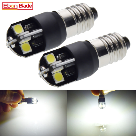 2 uds E10 Base de tornillo LED Bombilla luz 1447 3030 8SMD 6000K blanco para linterna antorcha motocicletas automóviles bicicletas Bikecycle lámpara 6V 12V 24V ► Foto 1/6