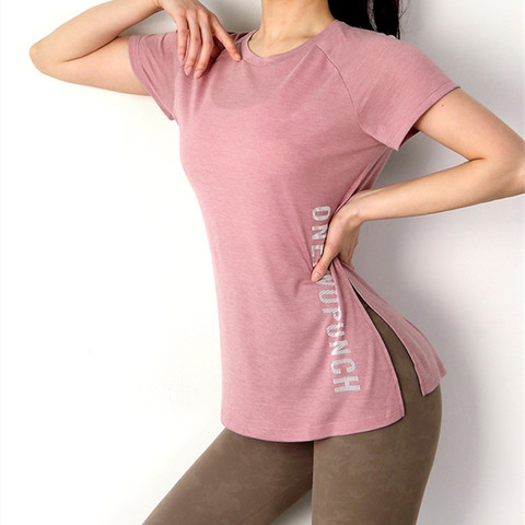 Camiseta de yoga holgada para mujer, camisetas de secado rápido para fitness, camiseta de ejercicio para correr, Top corto para baile, camisa de cuello redondo deportiva para gimnasio ► Foto 1/6