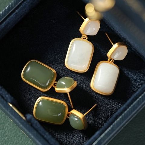 Nuevos De Palacio clásico suave Natural Hotan Jade blanco con incrustaciones de doble piedra pendientes elegantes superior joyería de la marca de las mujeres ► Foto 1/6