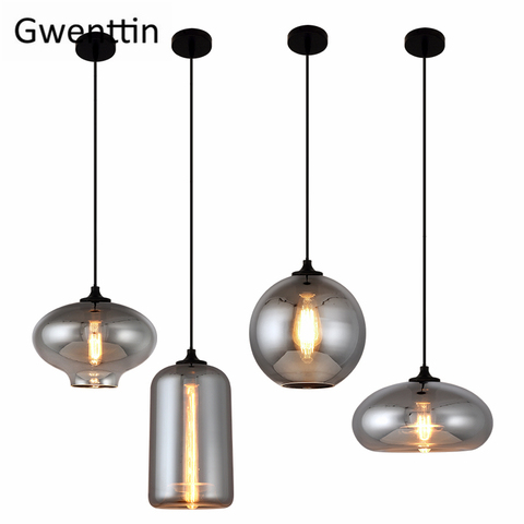 Lámpara colgante de cristal gris ahumado para sala de estar, moderna, nórdica, Led, Industrial, para Loft, luminaria de decoración para el hogar E27 ► Foto 1/6