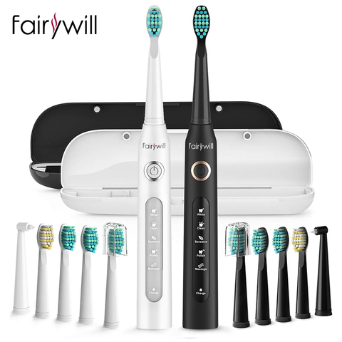 Fairywill-cepillo de dientes eléctrico sónico, FW-507, 5 modos, Cargador USB, temporizador de repuesto, 10 cabezales ► Foto 1/6