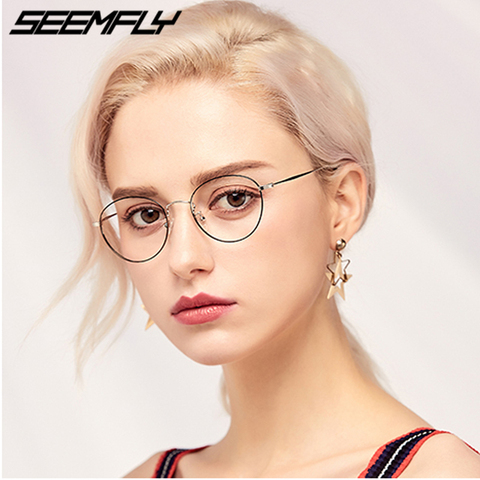 Seemfly gafas de protección contra luz azul de las mujeres los hombres claro lente gafas con reflejo gafas de computadora simple espejo gafas ► Foto 1/6