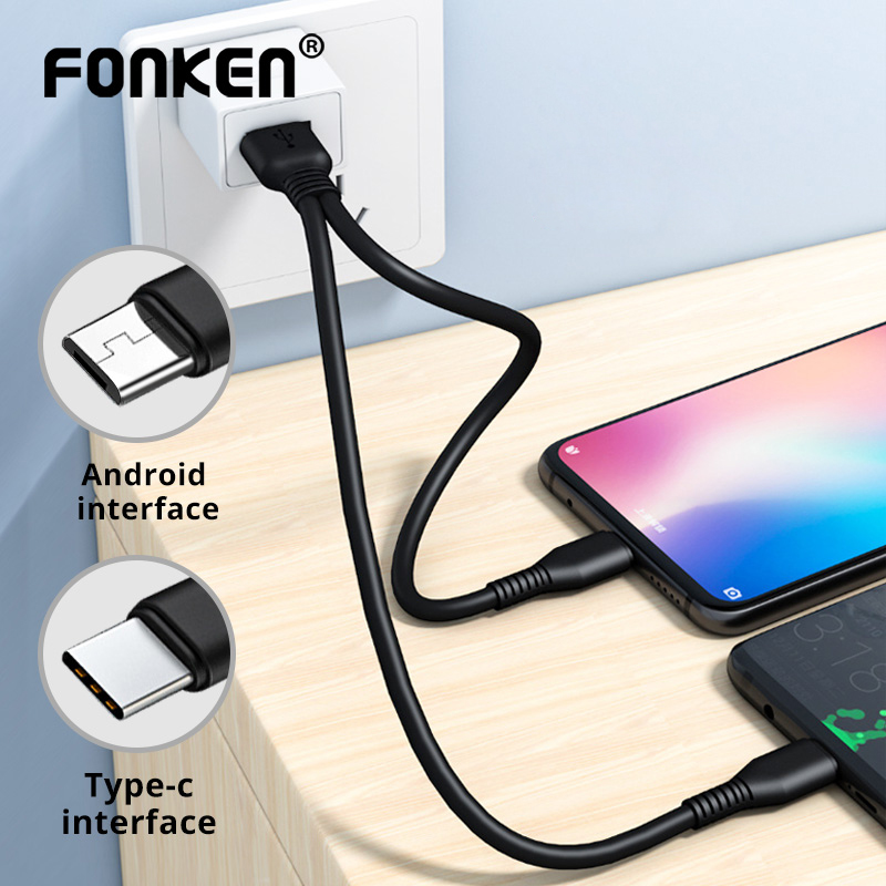 FONKEN-Cable Micro USB divisor 2 en 1, Cable de carga tipo C, 2 USB, para teléfono móvil, Android, para Xiaomi y Samsung ► Foto 1/6