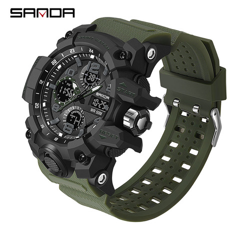 Deportes SANDA-Reloj de pulsera de cuarzo para hombre, cronógrafo de doble pantalla, estilo militar, resistente al agua, 2022 ► Foto 1/6