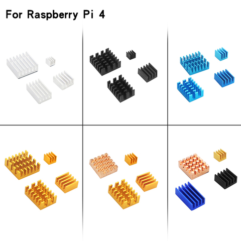 Disipador de calor de aluminio para Raspberry Pi 4 Modelo B, kit de refrigeración de radiador Multicolor para RPi 4B, negro, plateado, dorado y azul, 4 Uds. ► Foto 1/6