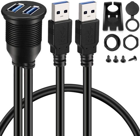 Cable de extensión de instalación auxiliar para paneles de coche, camiones y motocicletas, 2 puertos USB 3,0 macho a USB 3,0 hembra ► Foto 1/6