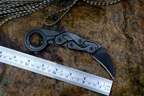 Karambit-cuchillo de rescate de supervivencia con garra mecánica, cuchilla fija D2, mango de acero sólido con funda Kydex ► Foto 1/6