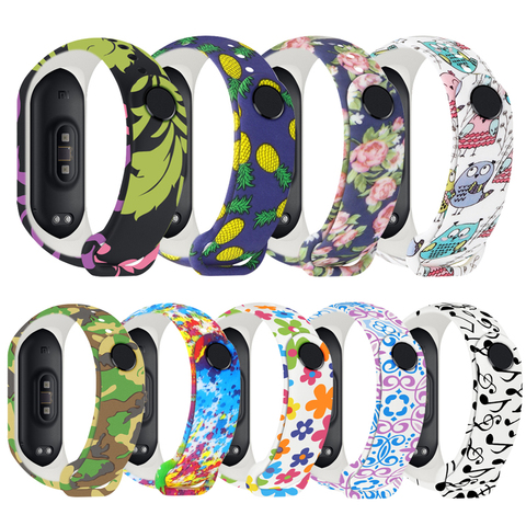 Para Mi banda 4 reemplazo de pulsera Xiaomi Miband gota de 3 4 Universal de la correa de muñeca de silicona colorido flores correa de reloj ► Foto 1/6