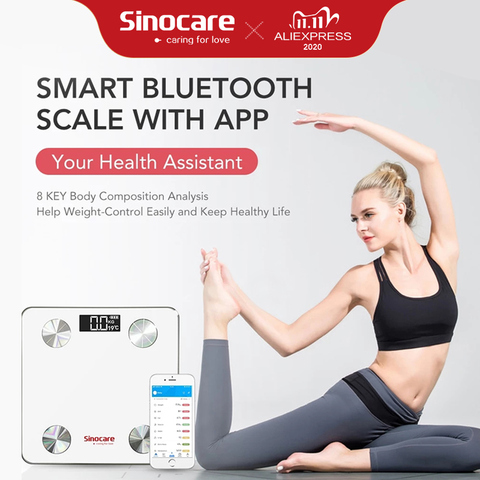 Balanza De Peso inteligente Sinocare, báscula de grasa corporal, Bluetooth 4,0, Monitor de grasa corporal, prueba de equilibrio, 8 datos corporales, pantalla LED BMI Health ► Foto 1/6