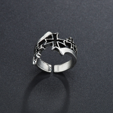 Gótico de plata Chapado en Color Retro Punk Hip-Hop Cruz hueca anillos ajustables anillo regalo de la joyería para hombres mujeres Vintage Unisex joya ► Foto 1/1