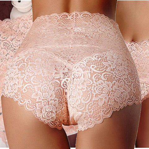 Bragas de encaje para mujer, ropa interior elegante de cintura alta y baja, lencería Sexy de encaje, bragas sin costuras, calzoncillos de talla grande ► Foto 1/6