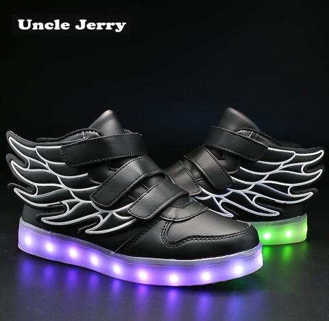UncleJerry, zapatos iluminados para niños con alas, zapatos Led para niños y niñas, zapatillas luminosas brillantes, zapatillas con carga USB, zapatos de moda para niños ► Foto 1/6