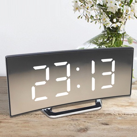 Reloj de mesa escritorio con alarma Digital Reloj despertador con pantalla LED curvada para niños, función de repetición de temperatura, decoración del hogar ► Foto 1/6