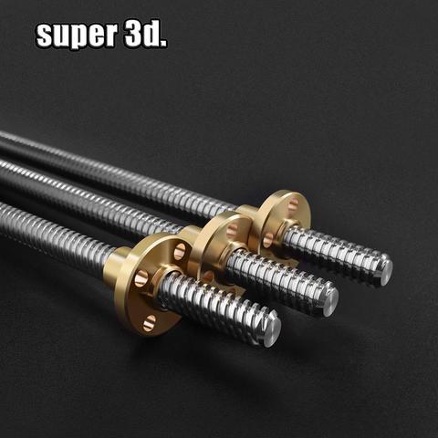 Tornillo de plomo T8 OD varilla 8mm Paso 2mm plomo 2mm longitud 150mm-750mm varillas roscadas con tuerca de latón para impresora Reprap 3D ► Foto 1/6