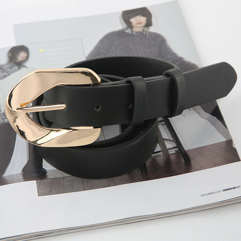 Cinturón de piel sintética para mujer, Hebilla de Metal de cintura de diseñador, decoración combina con todo ► Foto 1/6
